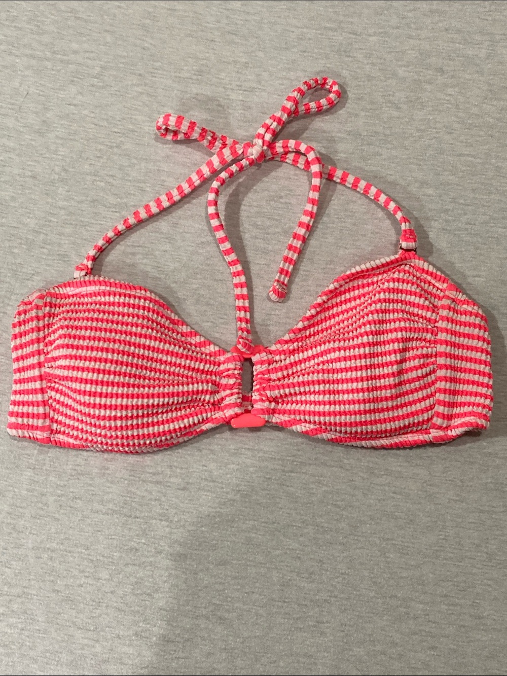 No Boundaries Pink Striped Bandeau Swim Top sz M